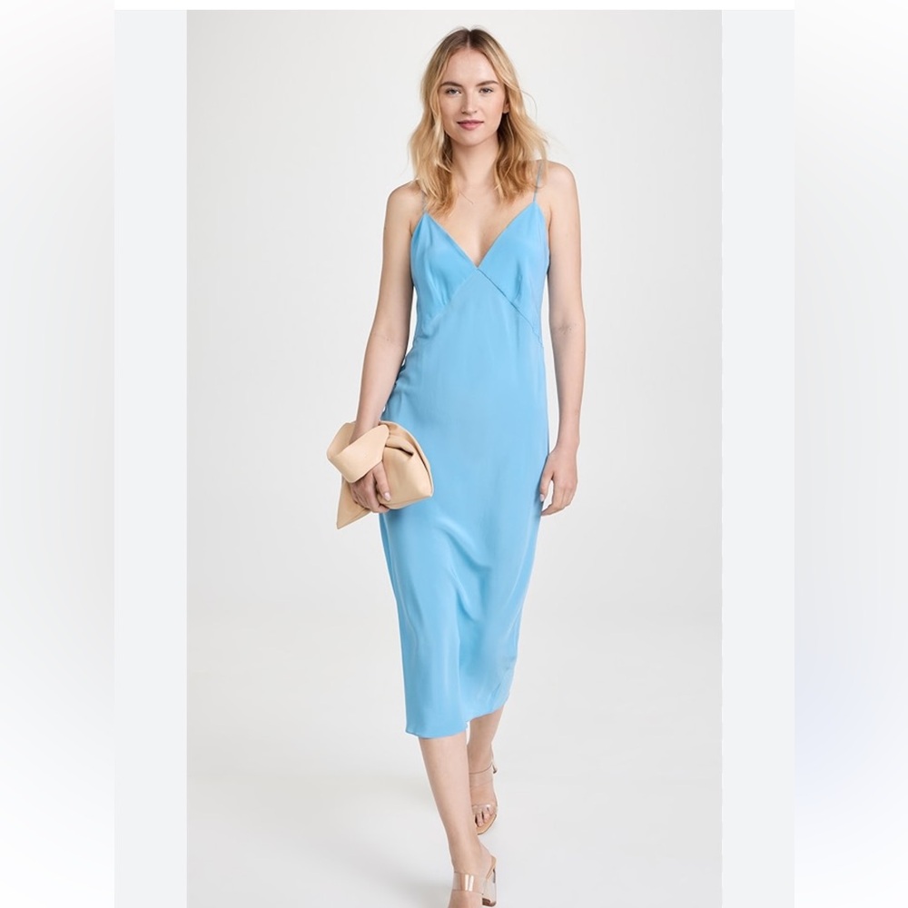 olivia von halle issa silk slip dress - azure crepe de chine